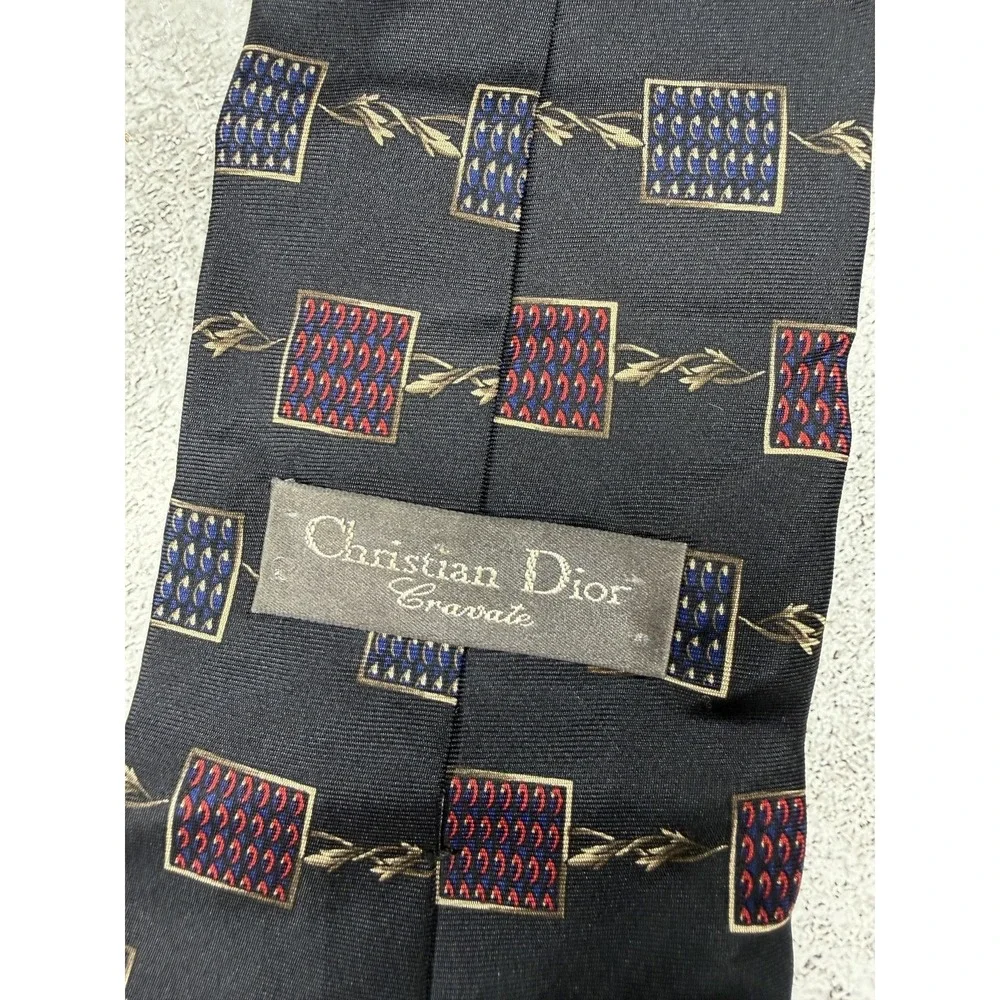 Christian Dior Tie Mens One‎ Size Black 100% Silk Geometric Designer Necktie